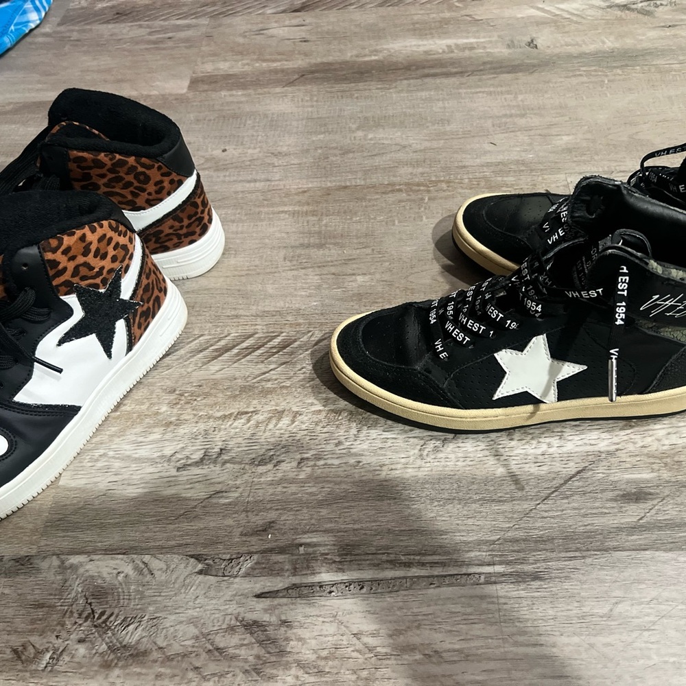 Black and Leopard  and Star Sneakers high tops